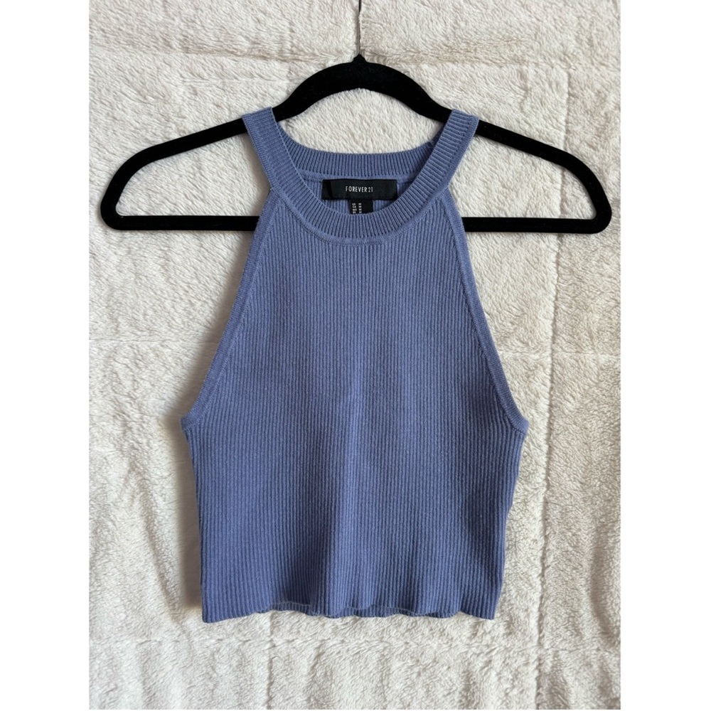 Blue Ribbed Crop Top